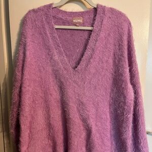 Show Me Your MuMu Pink Purple V-Neck Sweater Plush Fuzzy Oversized